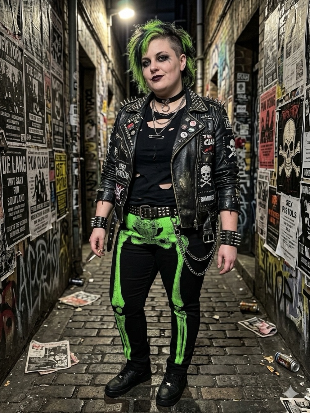 Unisex Kreepsville Neon Green Skeleton Bone Jeans